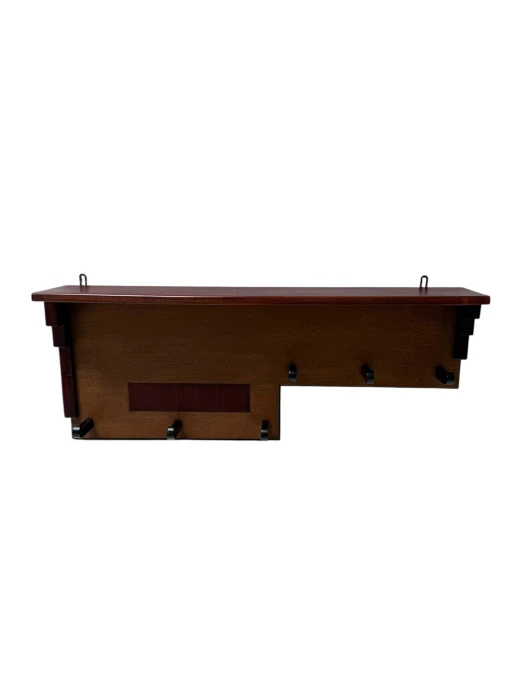 Art Deco Wall Coat Rack, Solid Oak & Padouk, Amsterdamse School Design, 1920s